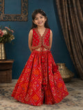 Elegant Red Silk Embroidered Crop Top & Flared Lehenga Set for Girls.