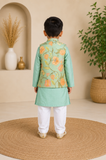 Mint green kurta set with a floral printed jacket| Designer Kids Ethnic Wear | Kirti Agarwal