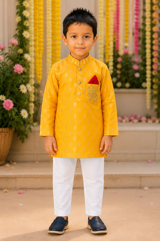 Yellow Brocade kurta with Chudidar