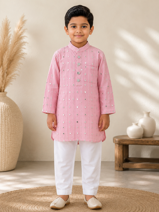 Pink Embroidered Kurta with Chudidar