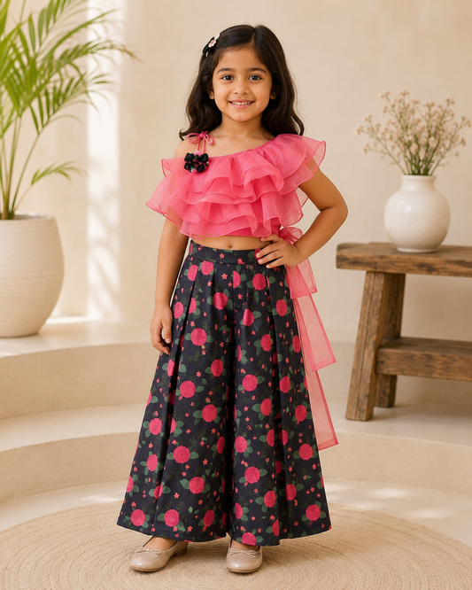 Ruffled Crop top with flowered Palazzo