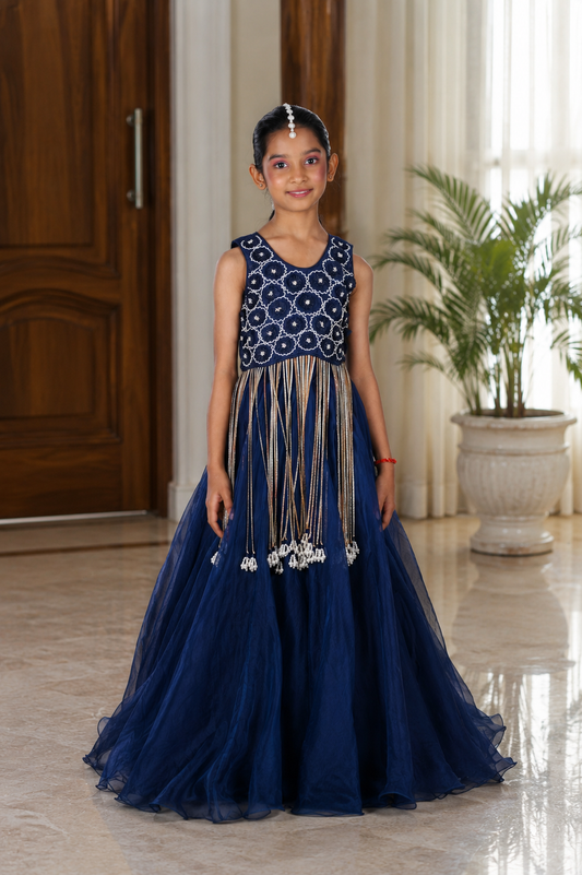 Heavy Handwork Embroidered Crop Top with Pure Organza Silk Lehenga