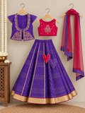 Purple & Red Hand-Embroidered Top & Jacket with Dupatta and Flared Lehenga