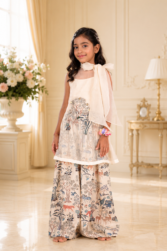 Tree Patchwork Cape With Forest Inspired Palazzo And Top