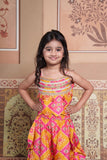 Vibrant Handcrafted Silk Crop Top with Ruffled Palazzo Set for Girls.