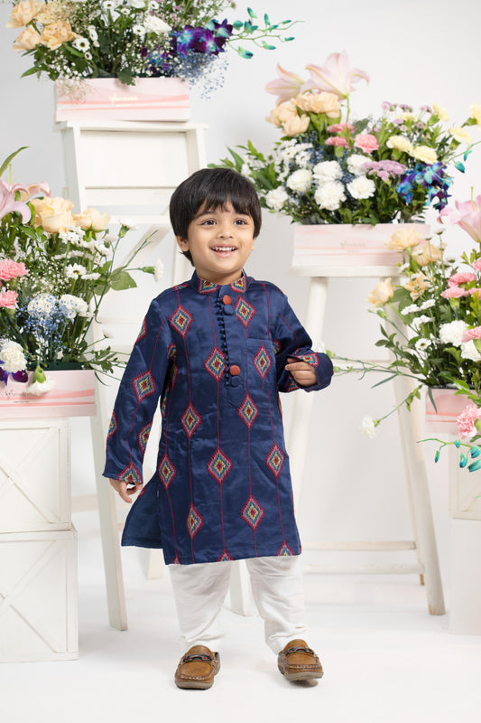 Patch Pocket Detail Blue Kurta And Pyjama