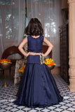 Navy Blue Embroidered Satin Organza Lehenga Set with Beaded Tassel Top