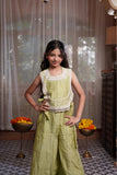 Pistachio Green Embroidered Peplum Top With Wide-Leg Palazzo Pants