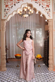 Mauve Pink Floral Embroidered Corset Top With Wide-Leg Palazzo Pants & Tassel Detailing