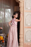 Mauve Pink Floral Embroidered Corset Top With Wide-Leg Palazzo Pants & Tassel Detailing