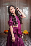 Royal Purple Embroidered Organza Lehenga Set with Attached Pearl Cape