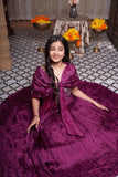Royal Purple Embroidered Organza Lehenga Set with Attached Pearl Cape