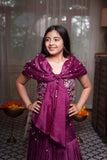 Royal Purple Embroidered Organza Lehenga Set with Attached Pearl Cape
