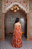 Rust Orange Embroidered Crop Top with Statement Tassels and Printed Floor-Length Palazzo Set