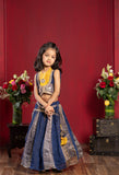 Mustard Crop Top with Handworked Jacket & Navy Flared Lehenga Set for Girls | Festive Ethnic Wear | Kirti Agarwal