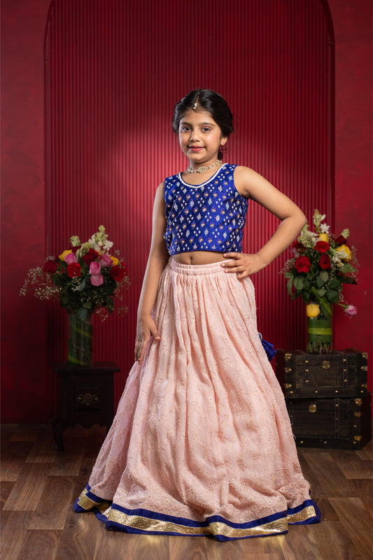 royal blue and blush lehenga set for girls by Kirti Agarwal