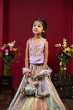 kids embroidered lehenga set with net dupatta and potli bag