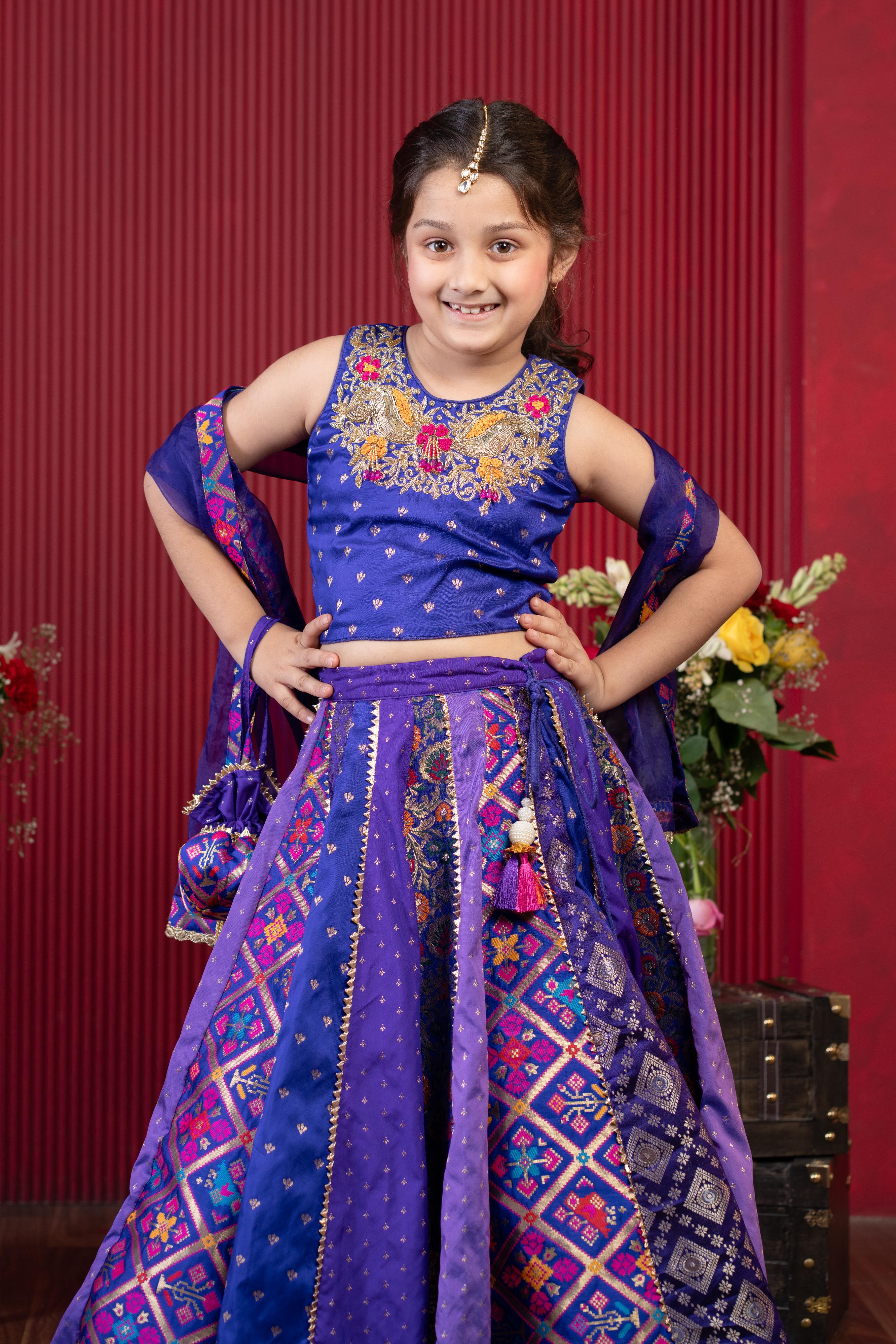 designer girls brocade lehenga outfit for wedding and festive wear