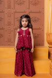 Maroon embroidered peplum top and flared Palazzo