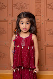 Maroon embroidered peplum top and flared Palazzo