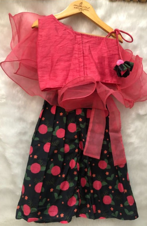 Ruffled Crop top with flowered Palazzo - Kirti Agarwal