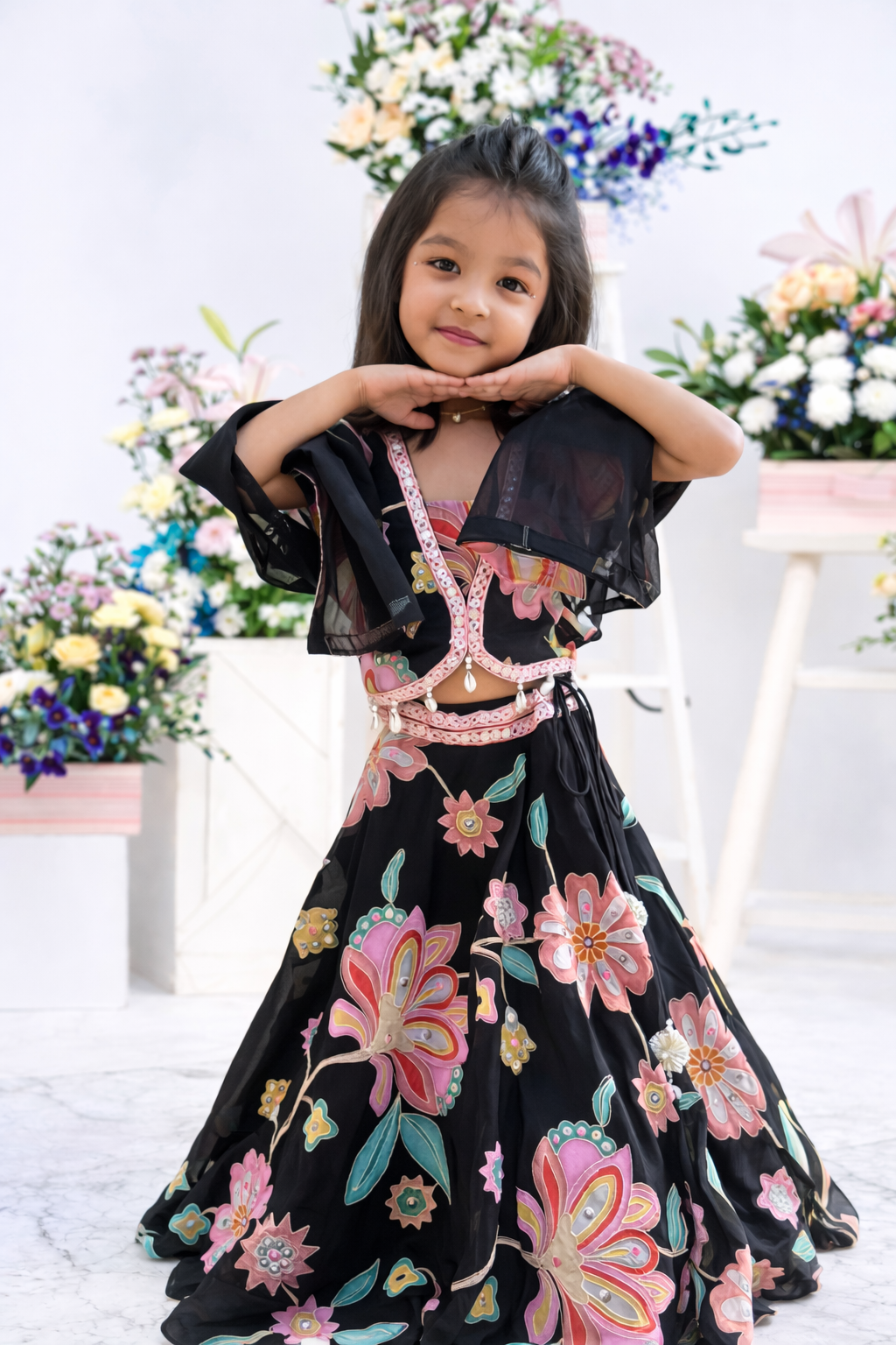 Designer floral lehenga set for kids festive wear