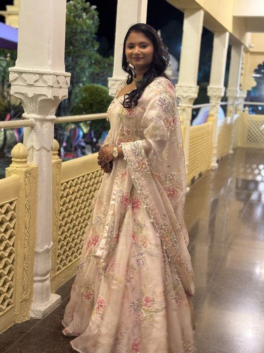 Blush Pink Floral Embroidered Lehenga Set - Kirti Agarwal
