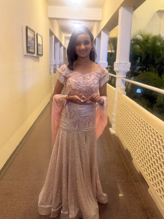 Blush Pink Glitter Mermaid Lehenga Set - Kirti Agarwal
