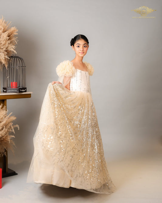 Champagne Gold Sequin Ball Gown for Girls – A Magical Ensemble for Your Little Princess’s Special Moments - Kirti Agarwal