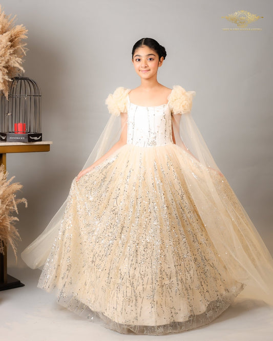 Champagne Gold Sequin Ball Gown for Girls – A Magical Ensemble for Your Little Princess’s Special Moments - Kirti Agarwal