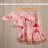 Pretty Pink Printed Crop Top & Full-Length Lehenga Set| Embroidered Top & Organza Dupatta | Kirti Agarwal