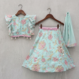 Floral Printed And Embroidered Top With Matching Lehenga And Dupatta| Embroidered Top & Organza Dupatta | Kirti Agarwal