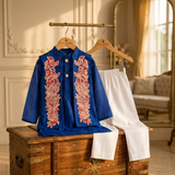 Regal royal blue kurta set with an intricately embroidered jacket | Designer Kids Ethnic Wear | Kirti Agarwal