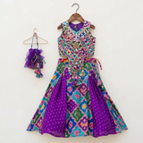 Multicolour Embroidered Silk Lehenga Set with Potli Bag for Girls
