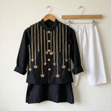 Heavy Handwork Embroidered Chanderi Silk Kurta Set with Jacket & White Pyjama