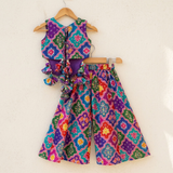 Multicolour Embroidered Silk Top with Flared Palazzo Set