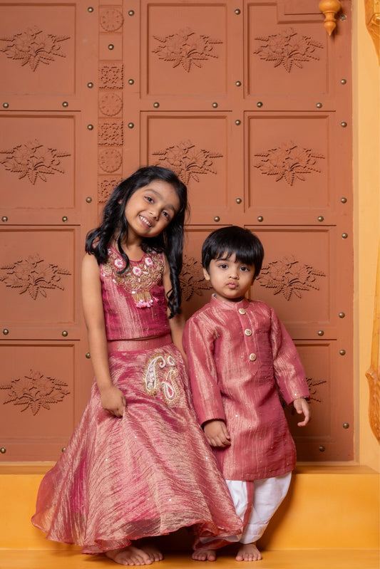 Handcrafted Tissue Silk lehenga choli & Shimmery Sequin Embroidered Ethnic Kurta With Pyjama - Kirti Agarwal