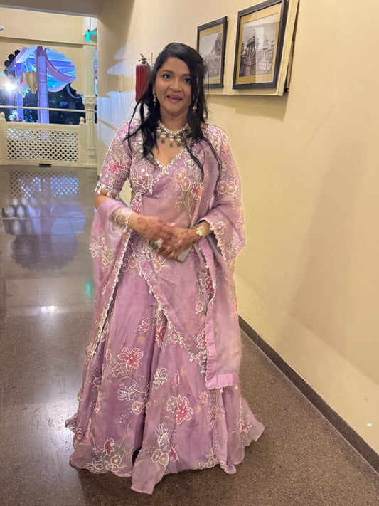 Lavender Dream Floral Embroidered Lehenga Set - Kirti Agarwal