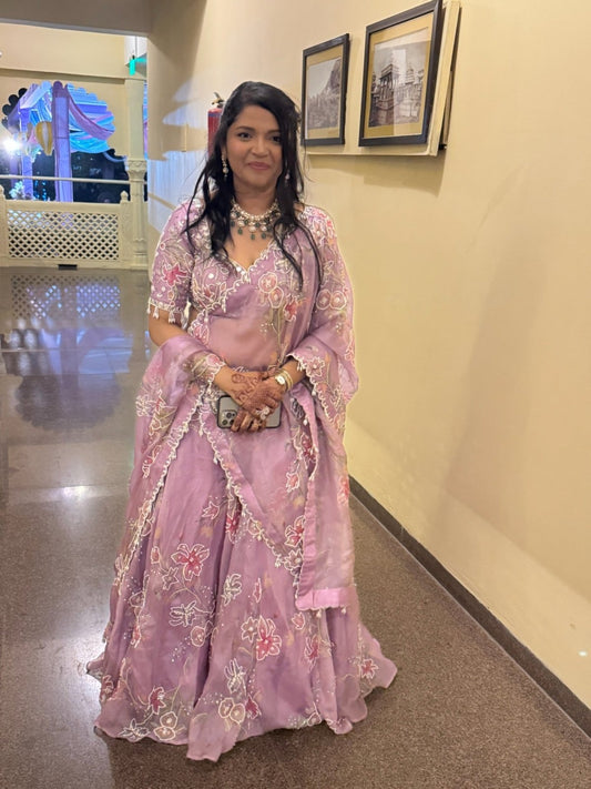 Lavender Dream Floral Embroidered Lehenga Set - Kirti Agarwal