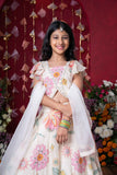 Multicolour Floral Printed And Embroidered Ivory Top With Matching Lehenga And Dupatta - Kirti Agarwal
