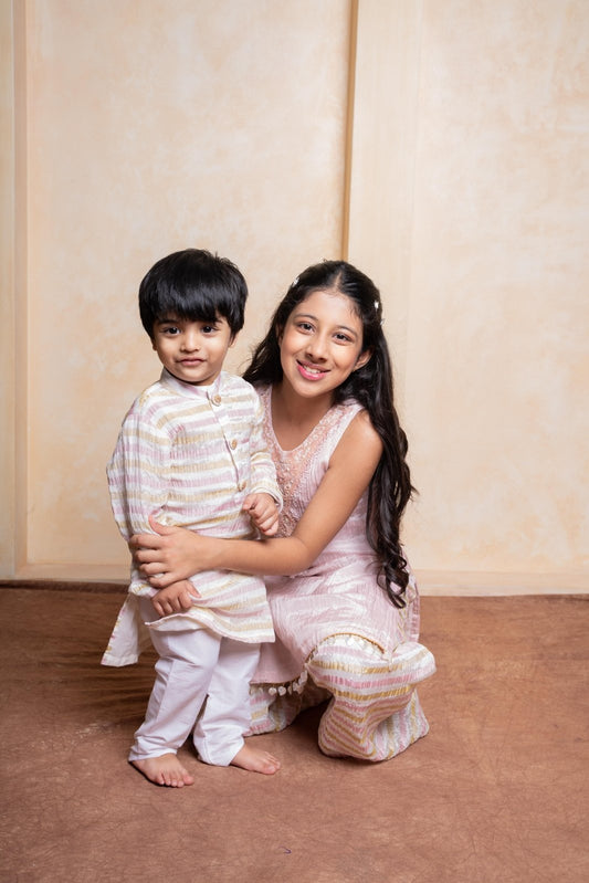 Multicolour Shimmer Stripe Kurta And Pyjama & Sleeveless Beads Embroidered Embellished Kurti With Shimmery Palazzo - Kirti Agarwal