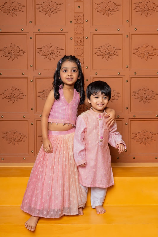 Pink Halter Neck Top With Ombre Lehenga & Pink Ombre Kurta With Off White Pyjama - Kirti Agarwal