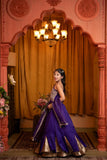 Regal One - Shoulder Purple Lehenga Set with Golden Brocade Panels – A Royal Statement for Every Festive Occasion! - Kirti Agarwal