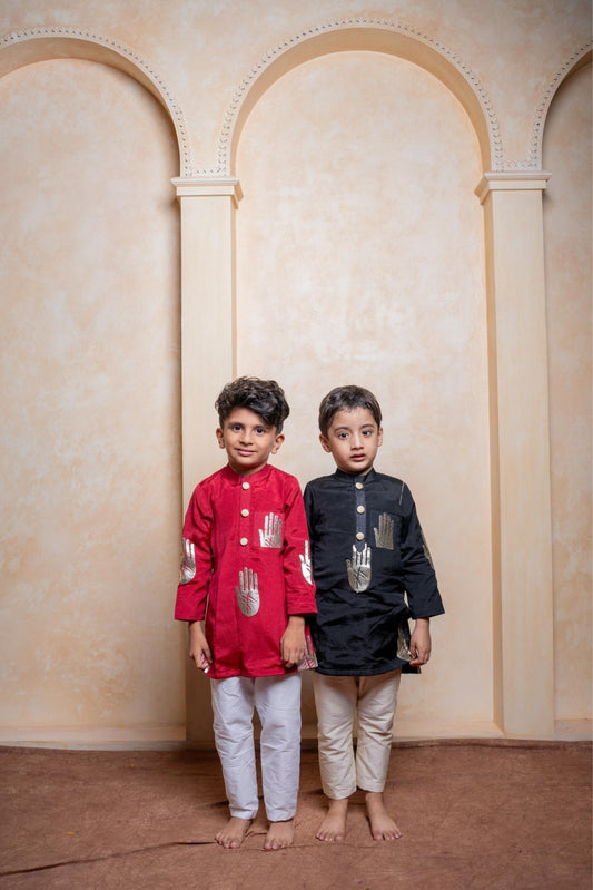 Stylish black embroidered kurta with cream pajama & Stylish red embroidered kurta with white pajama - Kirti Agarwal