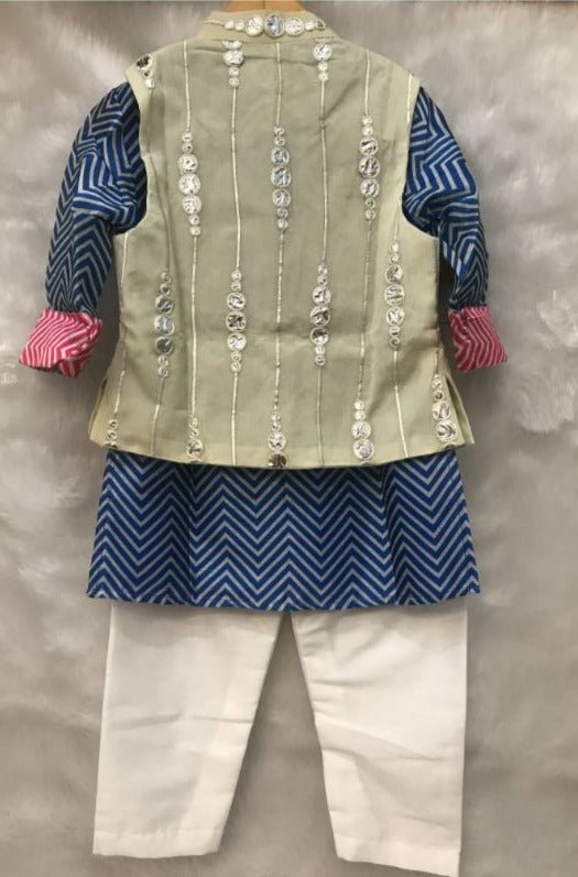 Blue Zig Zag Print Kurta with Abla work Jacket and Chudidar - Kirti Agarwal