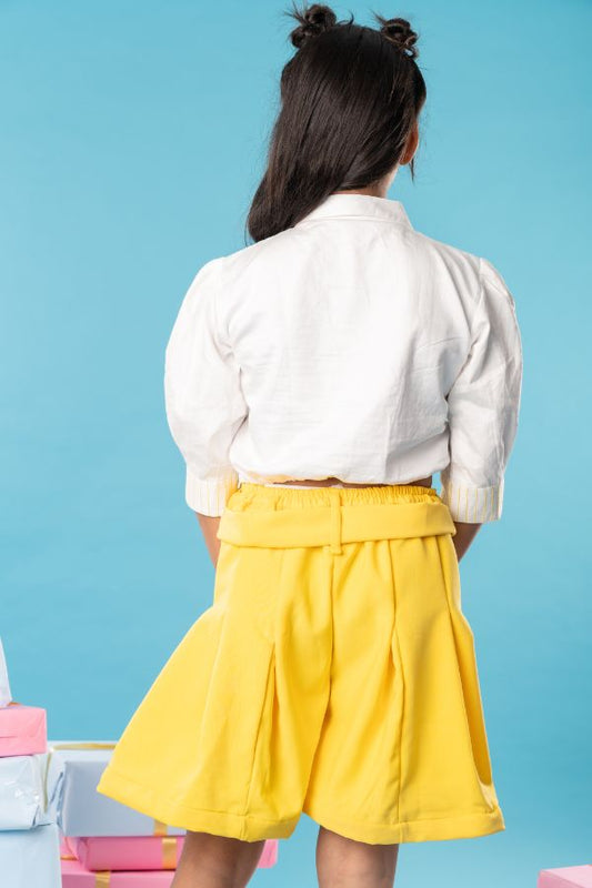 Butterfly embroidered white top with stylish yellow skirt - Kirti Agarwal