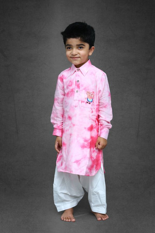Collared Tie and Dyed Peppa Pig Kurta with Salwar - Kirti Agarwal