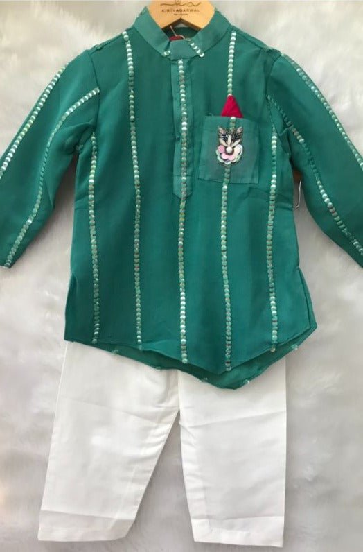 Dark Green Embroidered Kurta with Chudidar - Kirti Agarwal