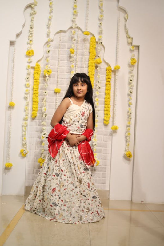 Embroidered Lahenga with beaded crop top and dupatta - Kirti Agarwal