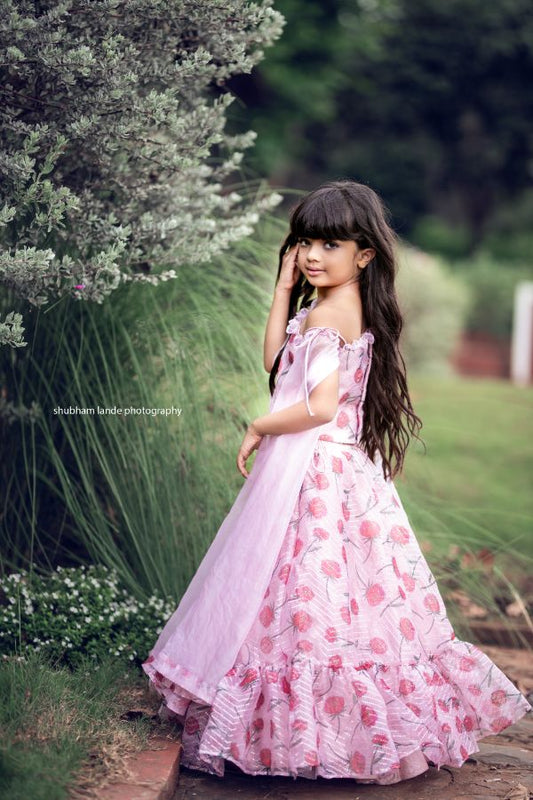 Flarry Sleeves one off shoulder with Lahenga - Kirti Agarwal